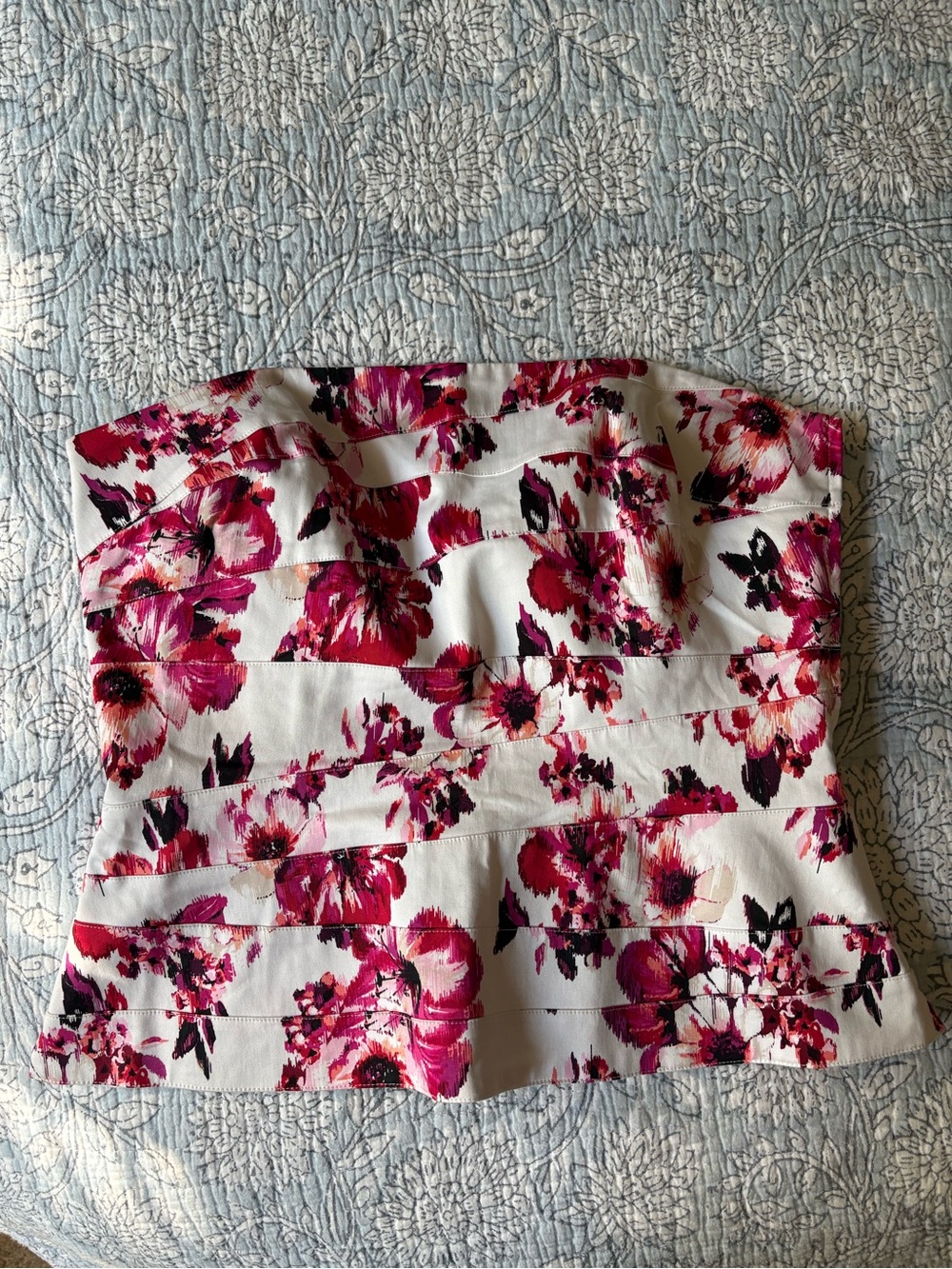 White House Black Market Floral Strapless Bustier, Layered Cotton Sateen Size 10